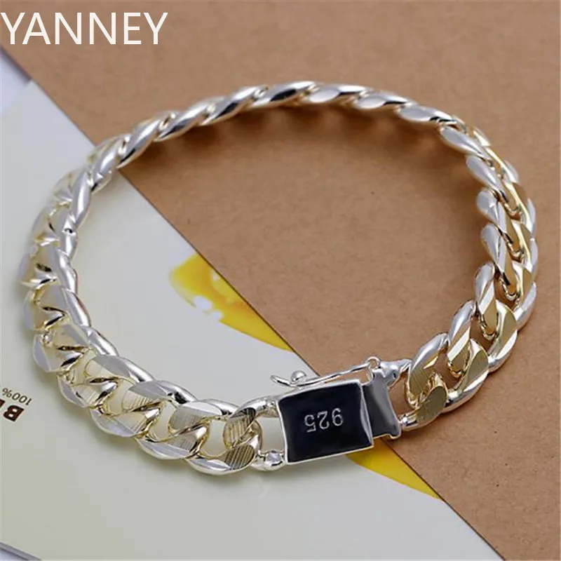 925 Sterling Silver Solid 10mm chain Bracelet men women Chain noble wedding Jewelry fashion charms party birthday gift