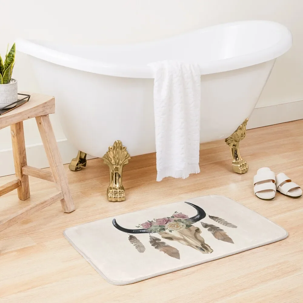 

Cow Skull and Crown leaves and butterflies Bath Mat Carpet For Home Entrance Bathroom Rugs Mat