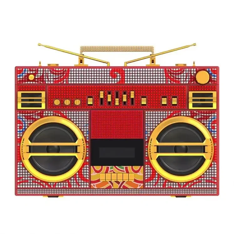 Factory Portable Handmade Retro Bling clutch Rhinestones Crystal BT Speaker AM FM Radio Gift Big Cassette Boombox Player