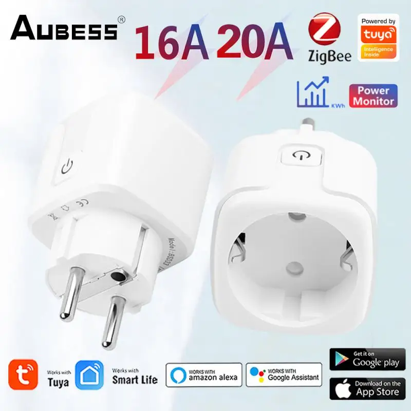 

Tuya Zigbee Smart Plug 16A/20A EU Socket With Power Monitor Timing Function Outlets Voice Control Works With Alexa Google Home