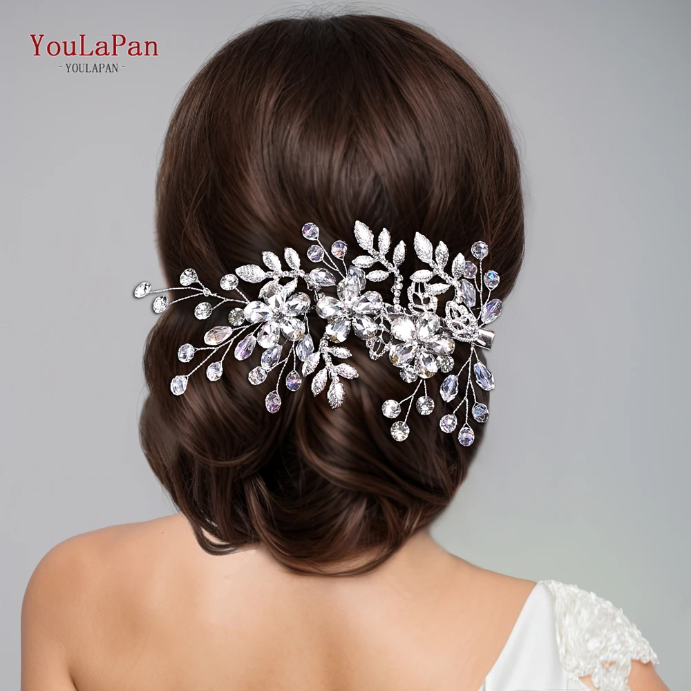 YouLaPan Rhinestone Flower Bride Hair Clip Headband Wedding Crystal  Hair Accessories Women Barrette Clips Bride Headwear HP758