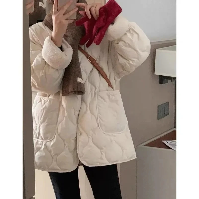 Casual All-match Single Breasted Long Sleeve Simple Parkas 2023 Winter Women Oversized Fashion Warm Outerwear Jacket Solid Coat