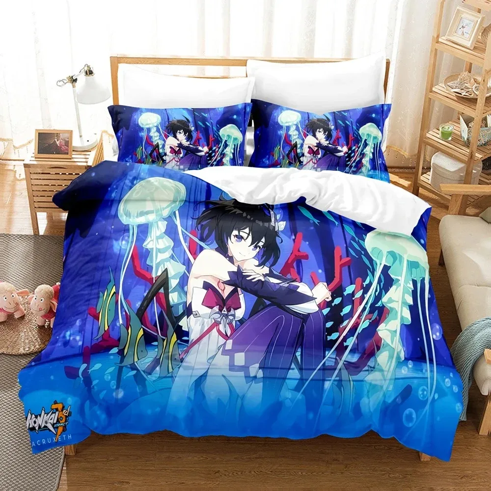 

3D Anime Honkai Impact 3rd Bedding Set Printed Decorative 2/3pcs Duvet Cover Set Bedclothes Quilt Cover Home For Aldult Boy Teen
