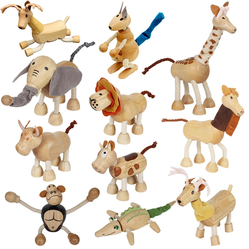 

Children Simulation Wild Animal Model Doll Toy Elephant Monkey Cow Giraffe Lion Tiger Bear Wooden Educational Toy for Children