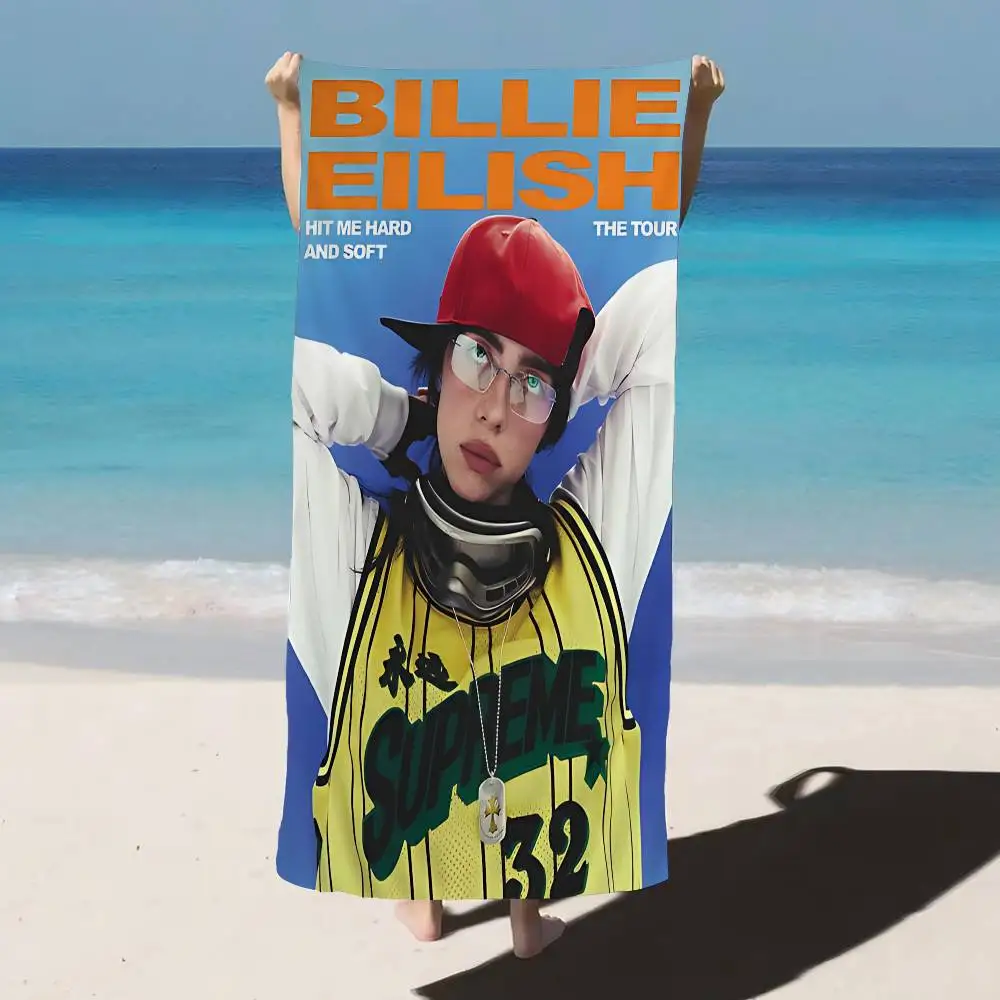 B-BillieS Singer E-EilishS Microfiber Printed Beach Towel Mountain Climbing Yoga Beach Swimming Running Absorbent Soft Towel