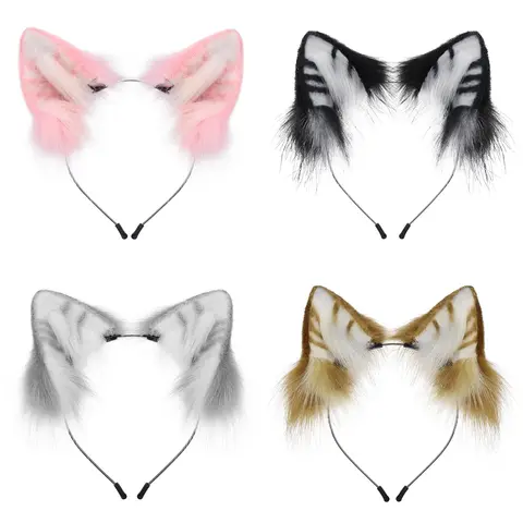 Animal Fox Cat Dog Ears Headband Handmade Faux fur Headwear Parties Cosplay Headpiece