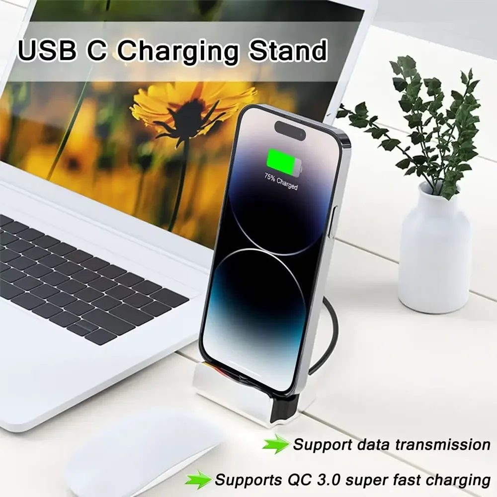 USB Data Dock Charger Base For iPhone 15 14 13 12 11 Pro XS Type C Holder Dock Station Stand For Samsung Android Phone & More