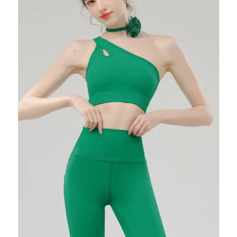 

Fitness Single Shoulder Strap Sports Underwear Set, Female Sexy Back Bra, Crowded Anti Shock Fitness Horn Set