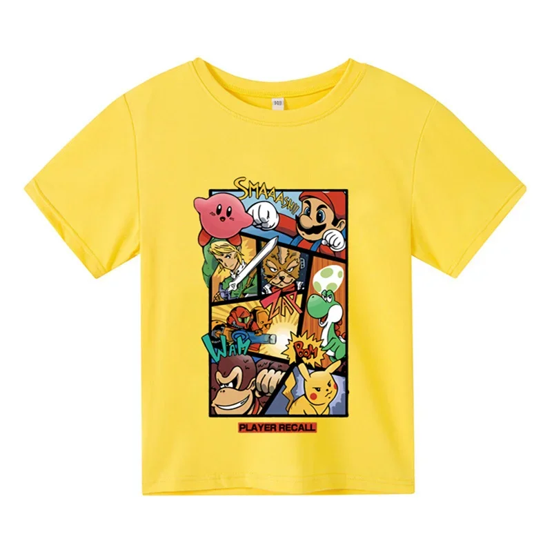 Super Mario Bros. Meninos Pokmon manga curta camiseta, moda infantil, Mario Bros, rua verão top