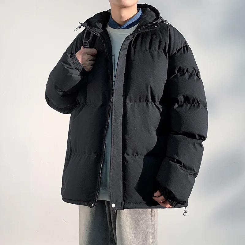 

Winter New Fashion Men's Solid Color Simple Basic Loose Long Sleeve Hooded Quilted Jacket American European Male Clothes Parkas