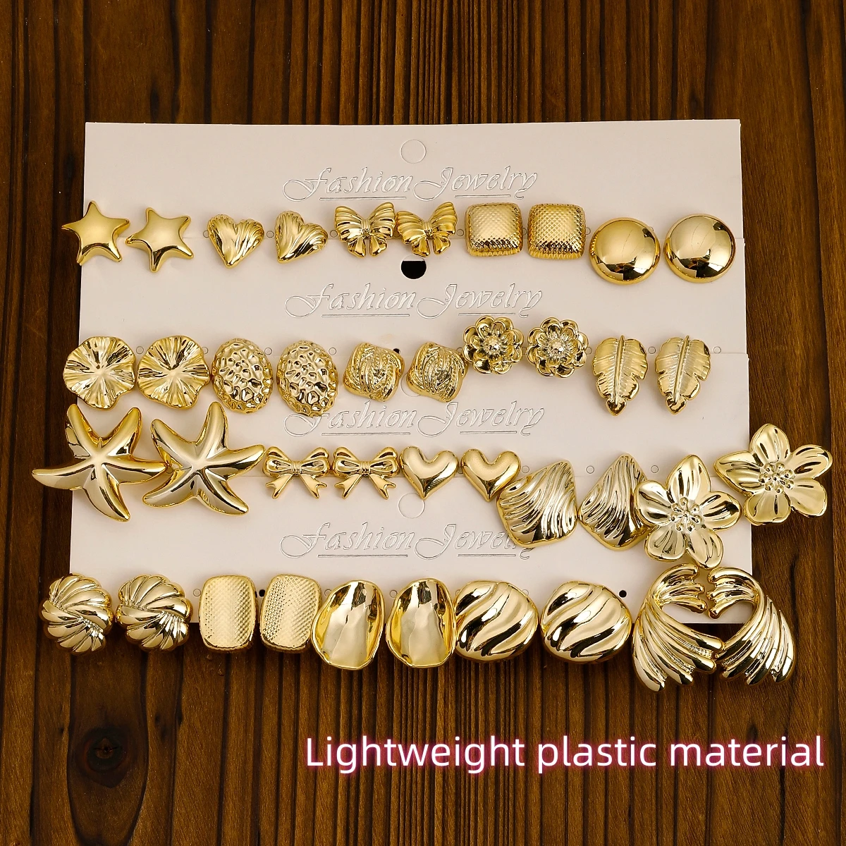 5-20 pares de conjuntos de brincos de material plástico leve banhado a ouro elegantes e minimalistas, flor, asas e coração