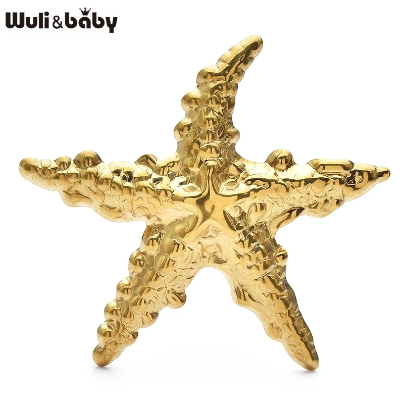 Wuli&baby Stainless  Steel Starfish Brooch Pins For Women 2-color Summer Beach Tourism Cloth Accessory Badge