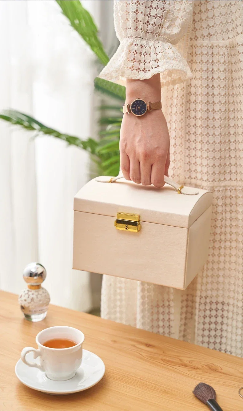 1 ثلاثة طبقة سعة كبيرة مطرز اللؤلؤ قلادة سوار حلقة صندوق قلادة صندوق ساعة صندوق مجوهرات أقراط صندوق 01 #4