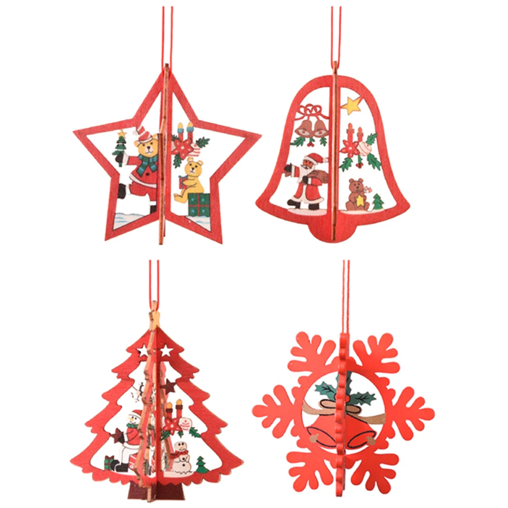 

Christmas Present Decorations Laser Hollow Pendant Lights Small Wood Ornaments Man Baubles