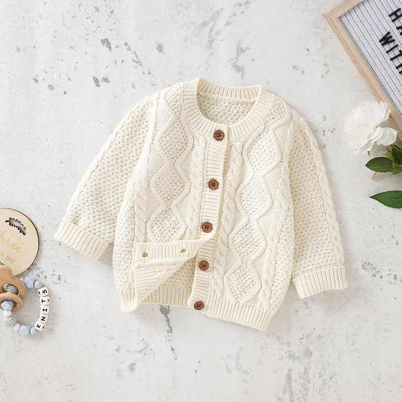 SweaterCotton Knit Children's Clothing Fashionable Solid Color Top Jacket Girls' and Boys' Cardigans Long Sleeved Woolen Sweater