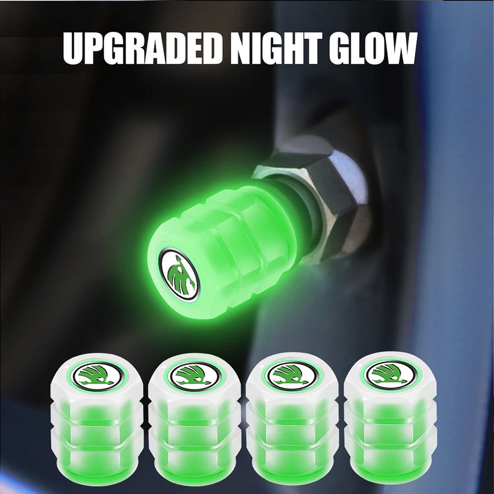 Car Fluorescent Valve Cover Bonnet Tire Glow At Night Dust-proof Gas Cover Accessories For Skoda Octavia Rapid Fabia Superb Yeti