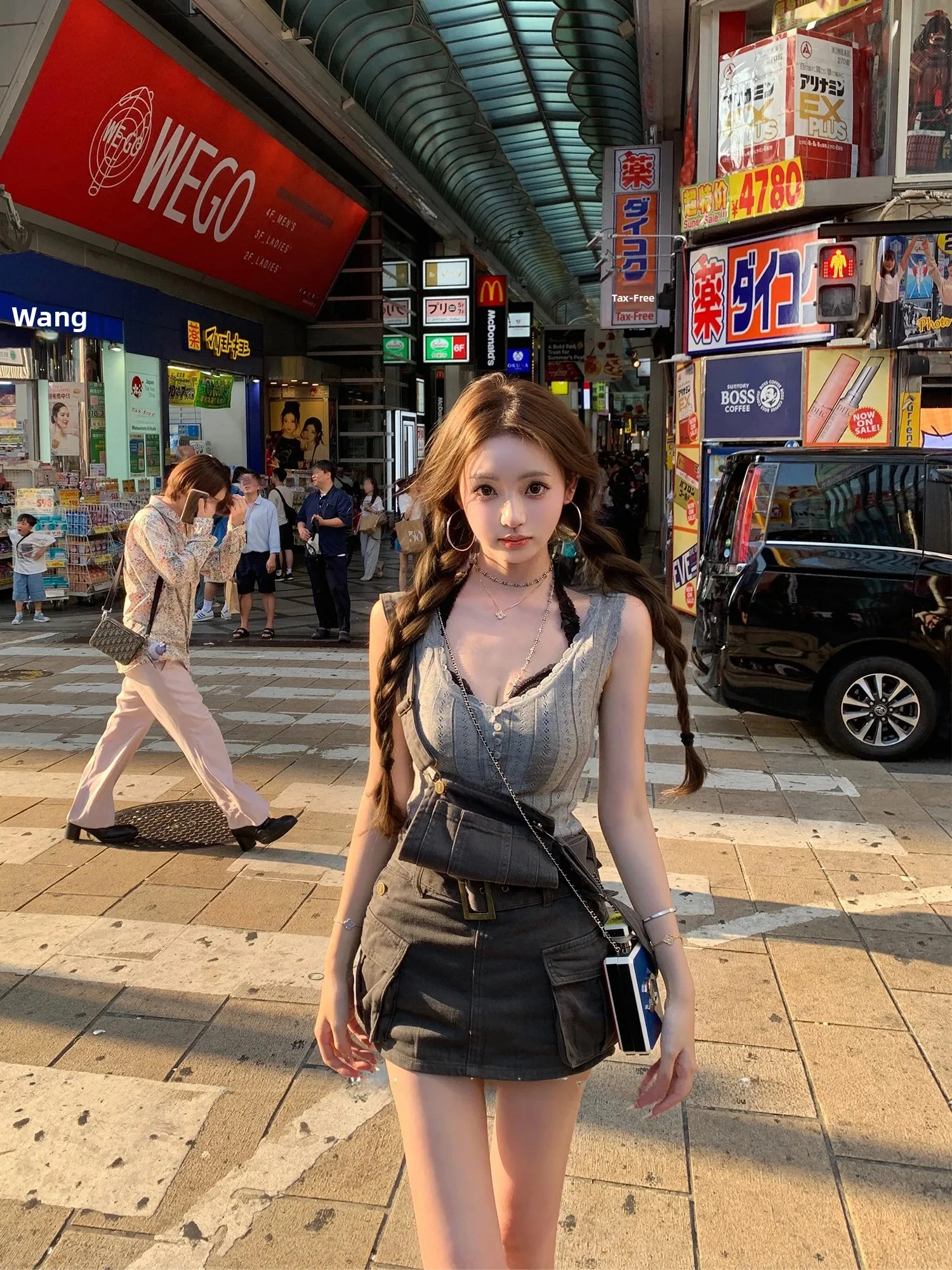 Sakura Sister Anti-Aging Tool Three-Color Denim Overalls Lengthening Legs Effect Slimming Cotton Zipper Natural Waist Women's...