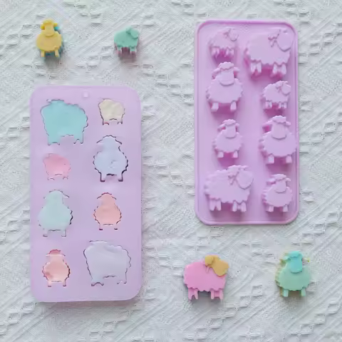 8-cavity cartoon sheep shaped chocolate candy making silicone mold DIY pudding, cookies, ice grid making tray cake decoration