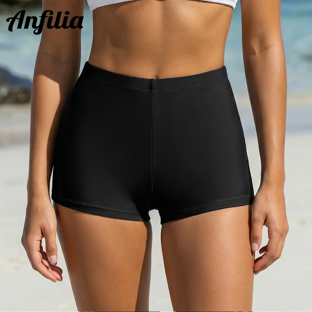 Anfilia Badeshorts für Damen, dehnbare Boardshorts, einfarbige Tankini-Hose, Sport-Badeanzughose