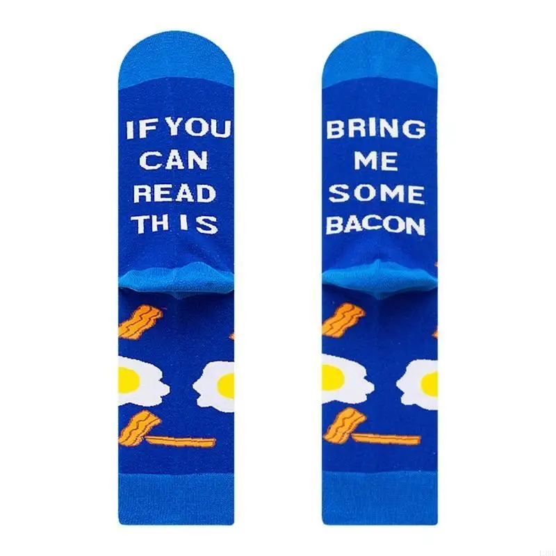 L38E Men Women If You Can Read This Socks Funny Saying Tacos Bacon Eggs Hamburger Beer Letters Novelty Cotton