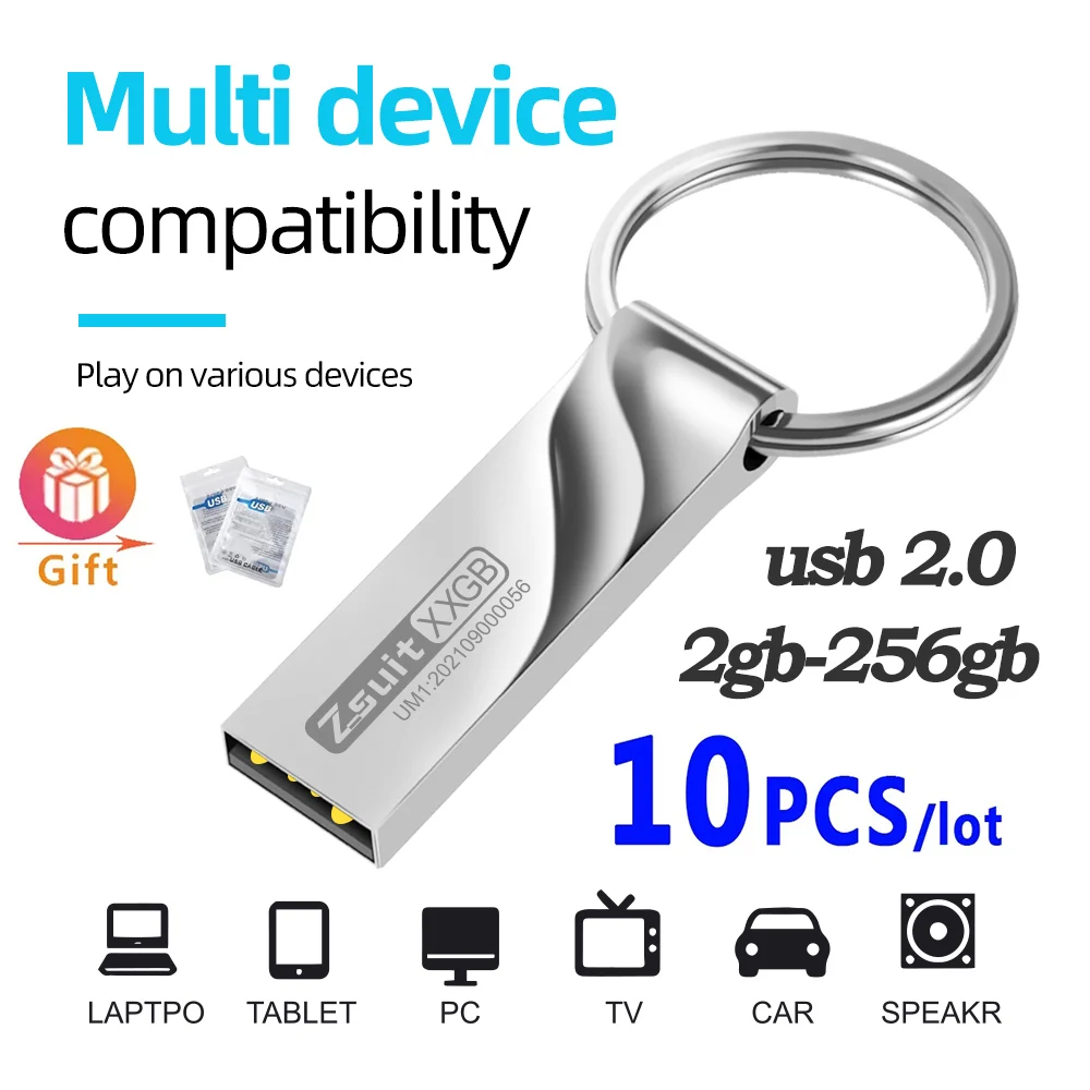 Clé USB en métal étanche, clé USB 2.0, disque flash, 32 Go, 64 Go, 128 Go, clé USB, stockage de souvenirs pour PC, 10 pièces par lot