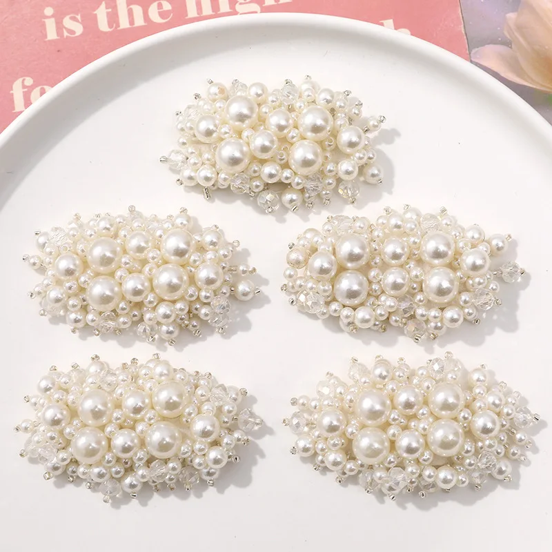 Beaded Faux Pearl Strip Fabric Patch Shoe Charms 1 Piece Handwoven DIY Resin Clips for Sandals Clogs Beach Vacation Lightweight