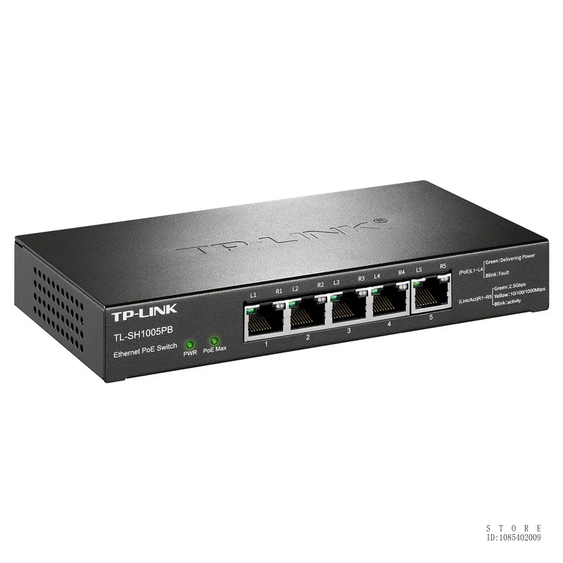 TP-link 2.5Gbps Ethernet PoE Switch, Single Port Power 90W, Overall PoE Power 118W, 4*2.5GE (PoE)+1*2.5GE, TL-SH1005PB