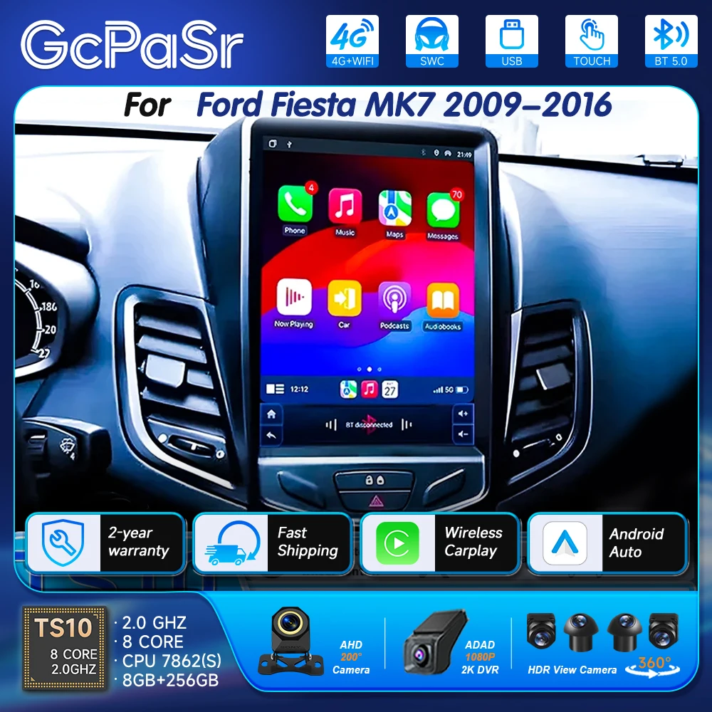 Drahtlose Android Auto Carplay Auto Radio Für Ford Fiesta MK7 2009-2016 Kopf Einheit MultimediaGPS Video Navigation Carplay