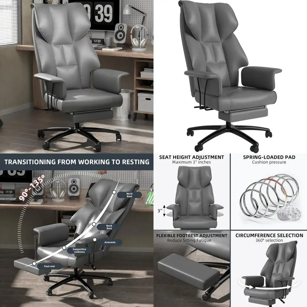 

heavy duty ergonomic office chair: 400lbs capacity, pu leather, footrest & armrests