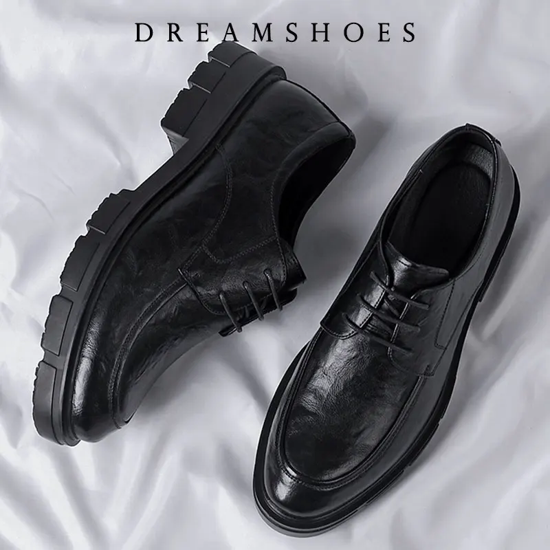 

New Platform Increase Height Shoes Loafers Shoes Men Thick-soled Wedding Shoes Formal Business Leather Casual Lace up Shoes