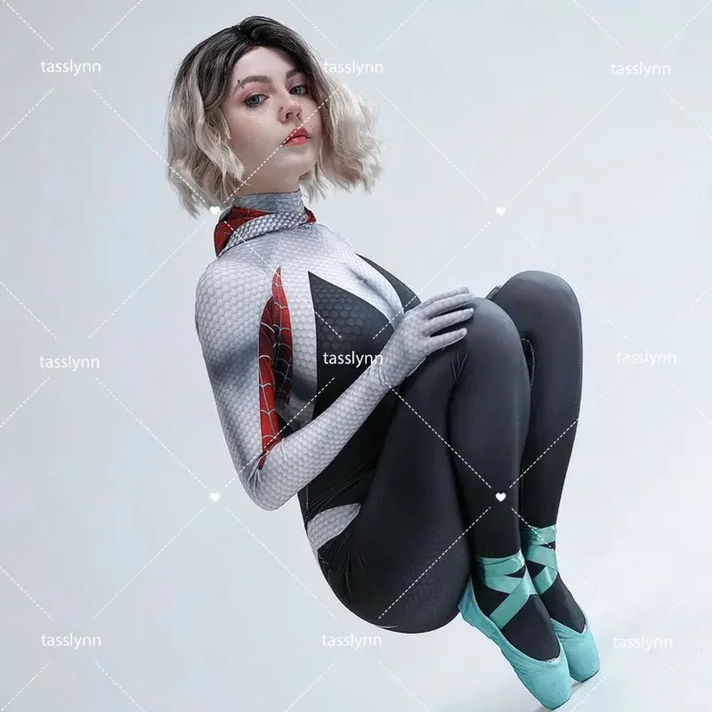 Disfraz de gwenom de Anime, disfraz sexy de Gwen Stacy, disfraces de Halloween para mujeres, traje de medias de superhéroe Spider para niñas