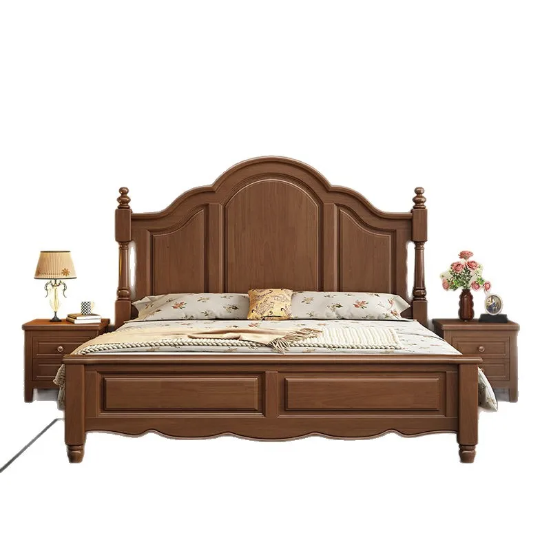 

American, simple, modern, light luxury, medieval style, solid wood bed, bedroom, complete set, furniture