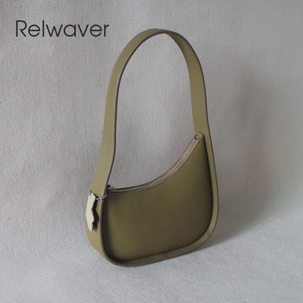 Relwaver half moon underarm bag genuine leather shoulder bag 2023 autumn winter women hand bag fashion small chic women bag