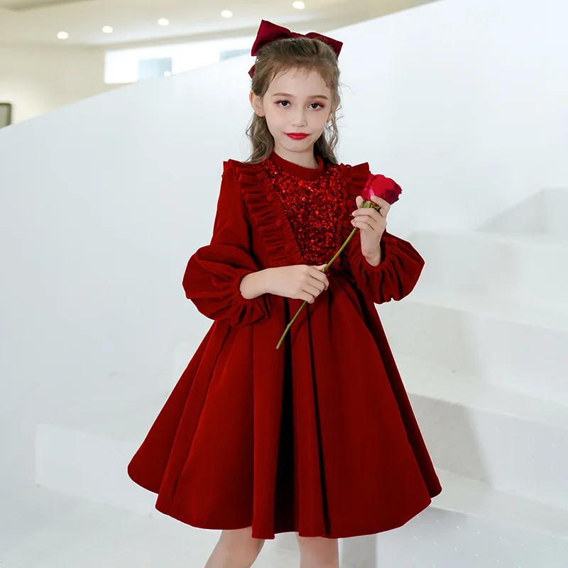 

Children's Dress Princess Dress Girl Piano Performance Costume Flower Child Little Host New Year Evening Gown Red Spring