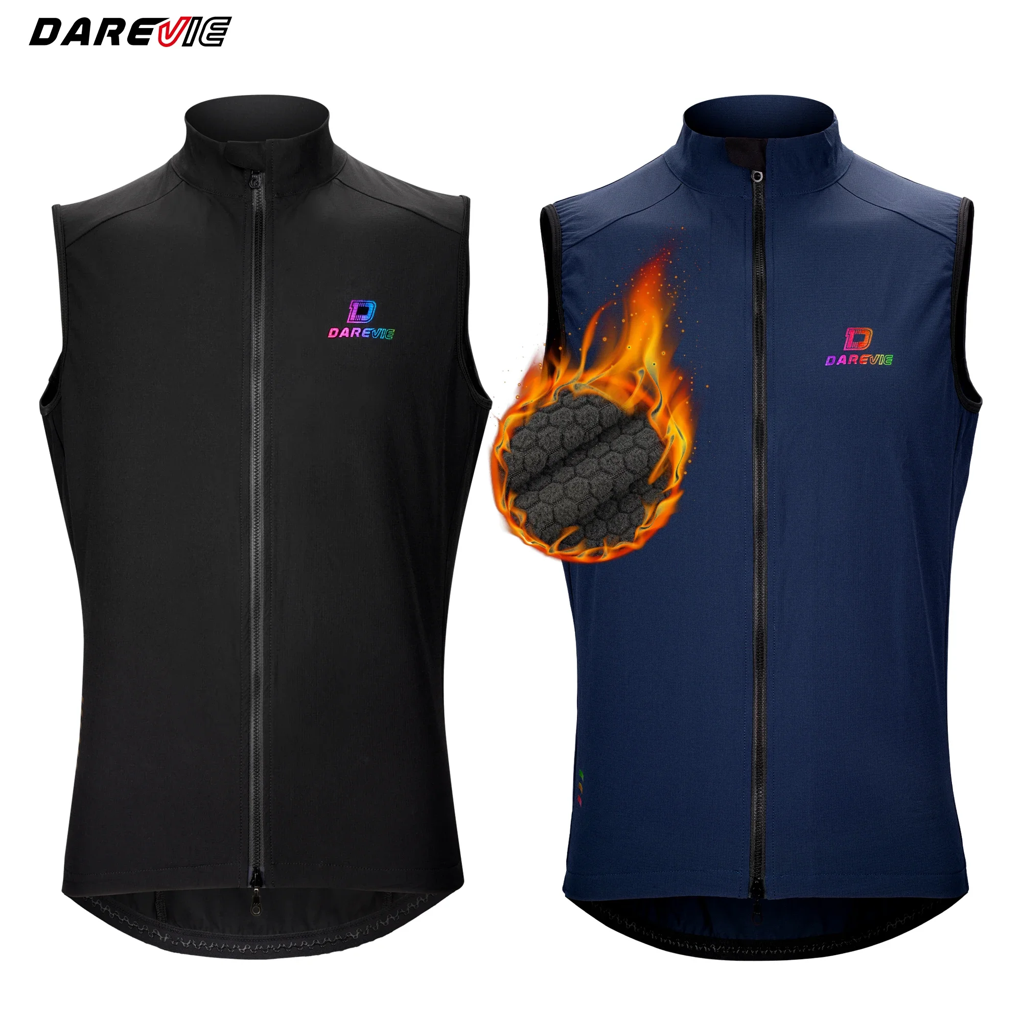 

DAREVIE Cycling Vest Thermal Winter Windproof 2 Way Zippers Waterproof Cycling Windbreaker Back Zipper Pockets Men Women Rainbow