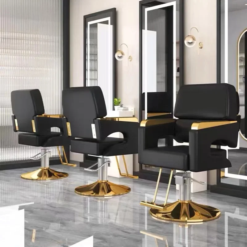 Leder Barbershop Salon Stuhl Gold Luxus personal isierte Friseursalon Stuhl hydraulische Bein Silla de Barbero kommerzielle Möbel