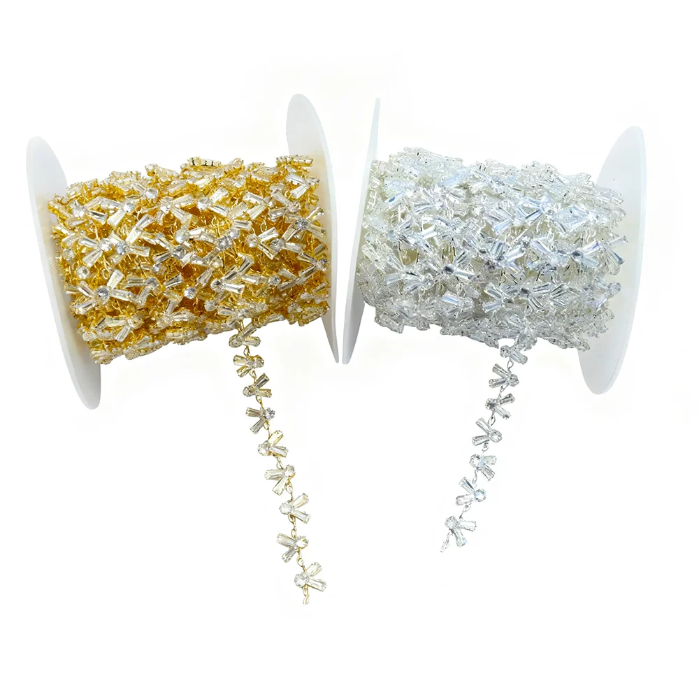 Gold Silver Brass Rhinestone Trim 2cm, 1Yard, Hand Welded Zircon Crystal, Flexible Cuttable Sew On Costume DIY Supply