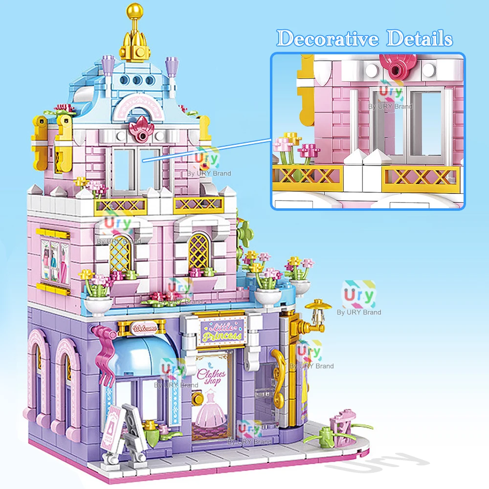 City Street View Series Friends House Shop Fashion Clothing Store Retro DIY Toys Architecture MOC Building Blocks for Kids Gift