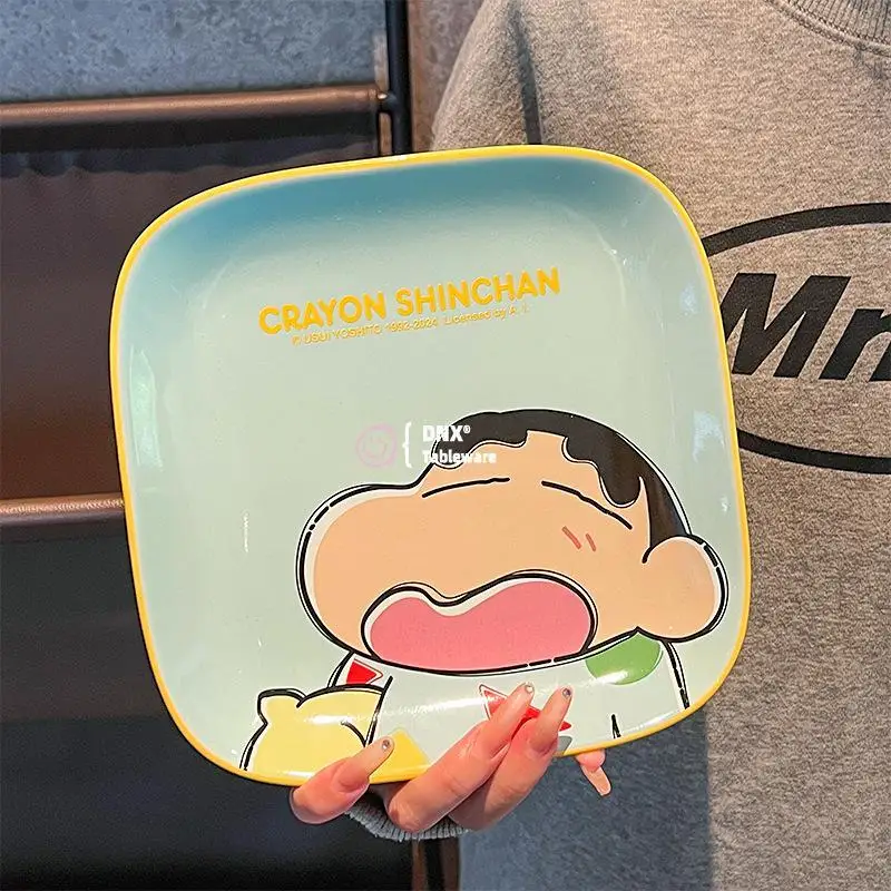 8-Inch Square Cute Crayon Shin-Chan Ceramic Dining Plate Cartoon Plate High Aesthetic Home Tableware Creative Dining Plate Gifts