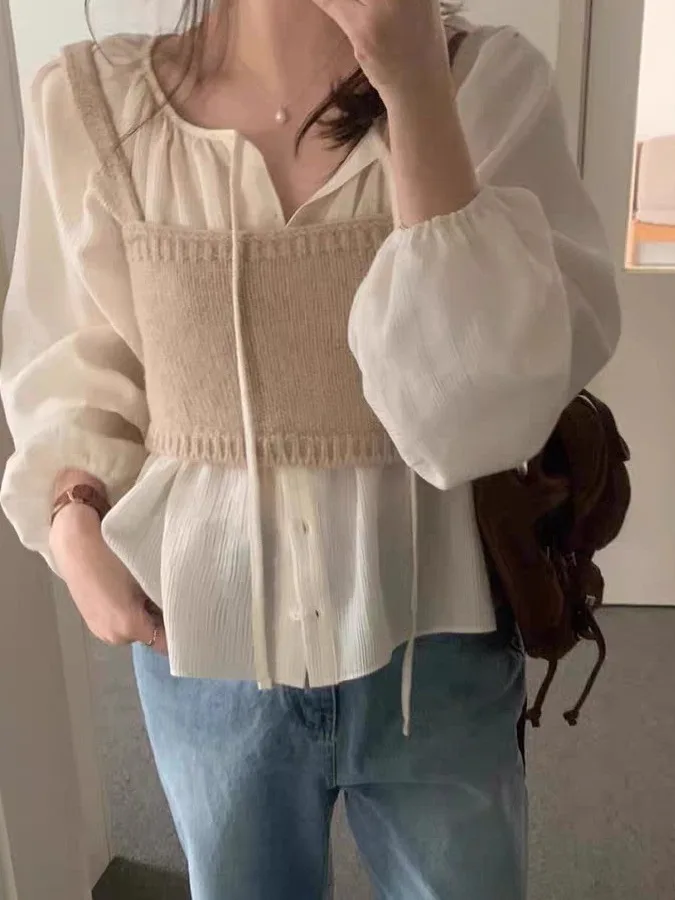 2025 New Fair Damen irt Schönes Taillen-Cinching-Design ort Sle Frühherbst Trendy Top Layered Kleidung