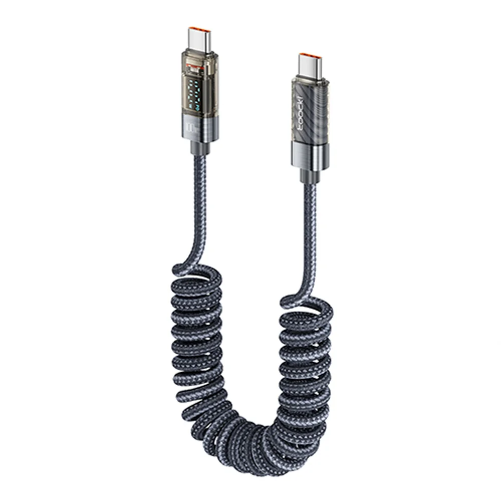 Toocki 100W PD Spiralkabel USB-C auf USB-C für Macbook iPad Samsung Galaxy Huawei Schnellladung LED USB Typ C Datenkabel