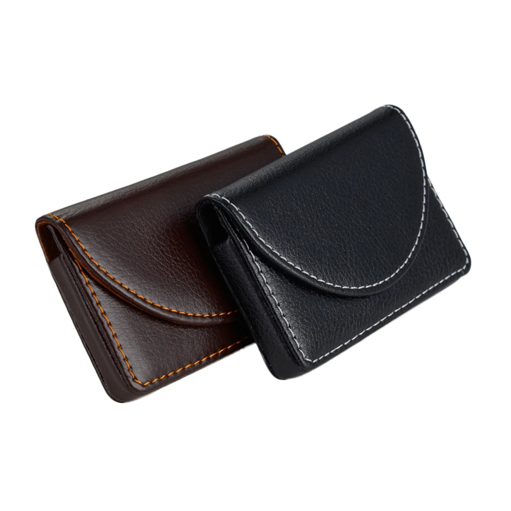 

2 Pcs Card Case Stainless Steel PU Holder Simple Business Holder Design Portable Organizer Name Card Storage