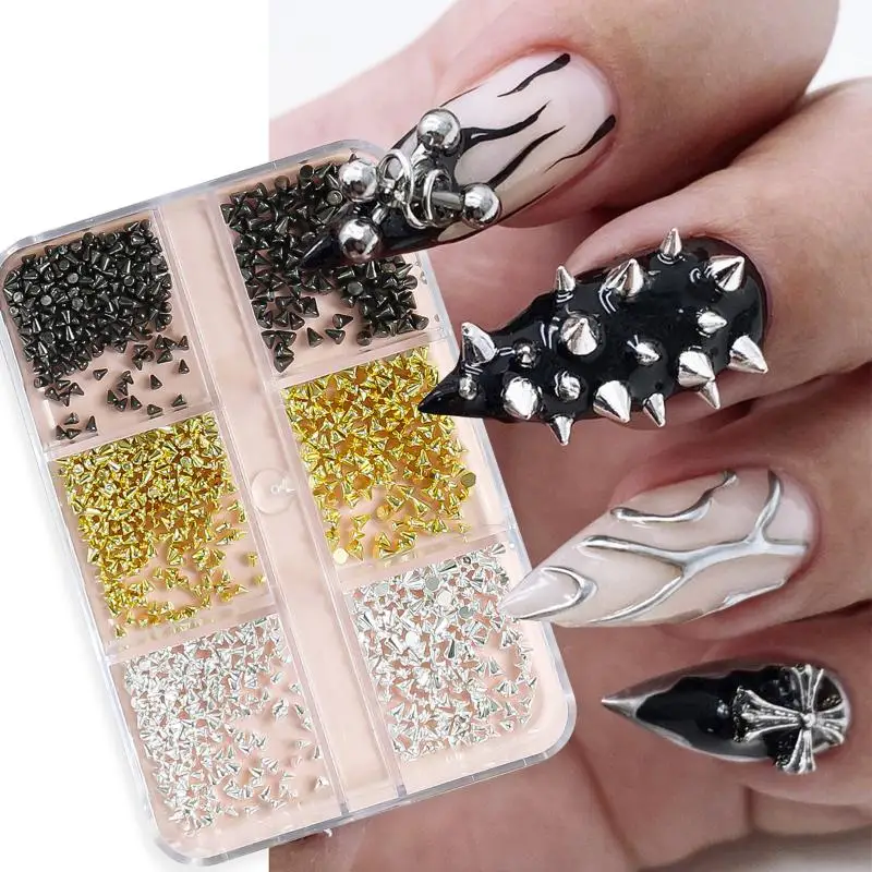 

1 Box Punk Style Flat-Back Alloy Nail Art Rivet Pyramid-Shaped Charms Studs Accessories For Manicure Nails Decoration Supplies