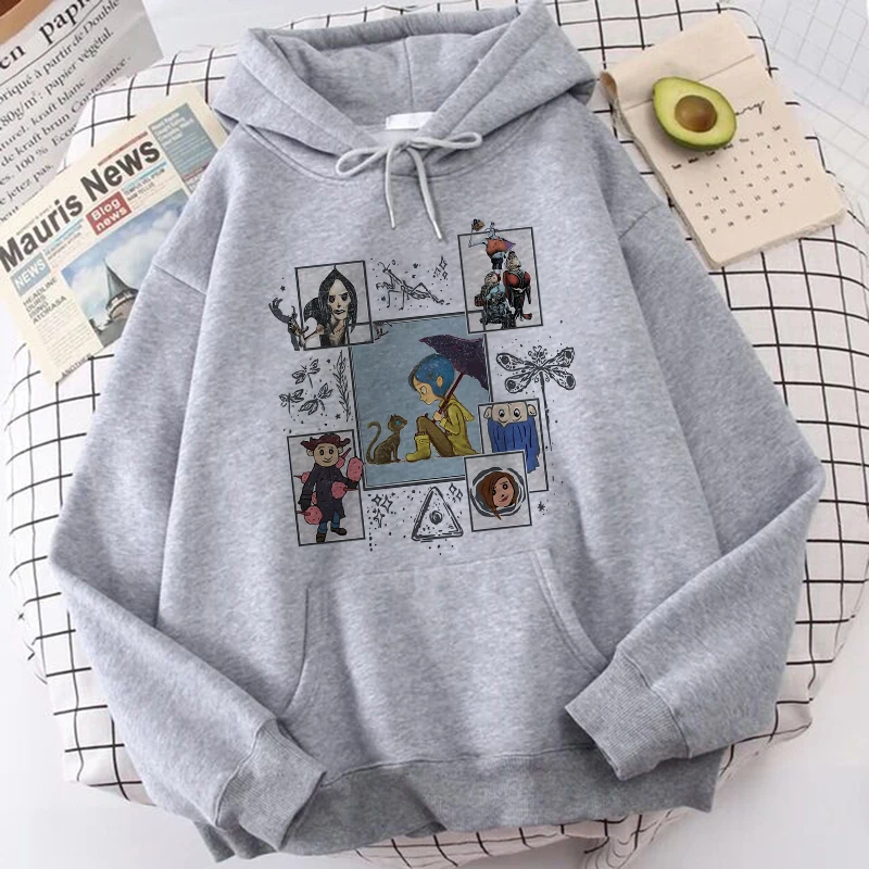 Funny Coraline Gothic Hoodies Halloween Graphic Harajuku Hooded Men Women Vintage Y2k Sweatshirts Pullovers Streetwear Clothes