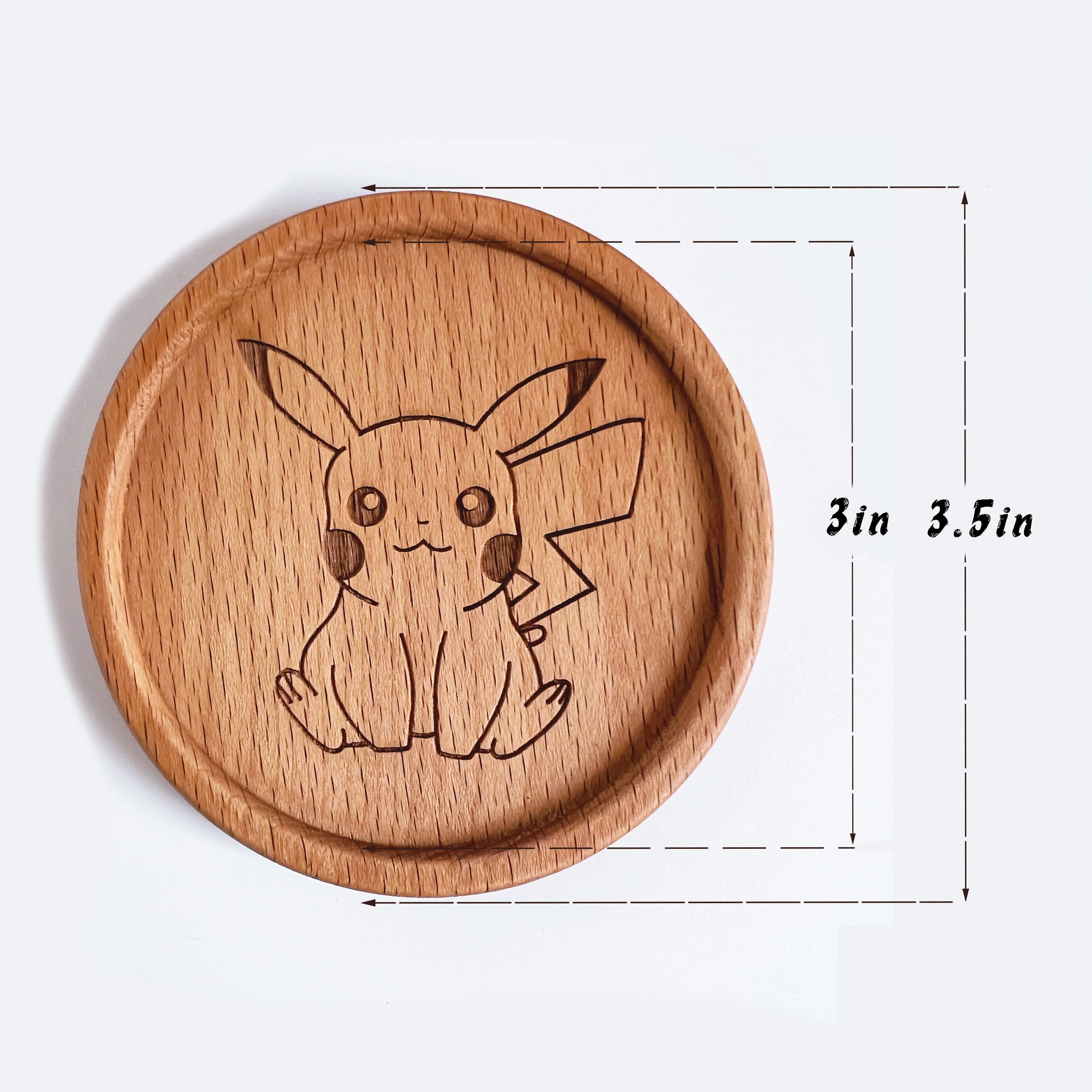 Pokemon Teacup Mat Round Natural Wood Coaster Picachu Charizard Coffee Mat Antiskid Heat Insulation Tea Mat Christmas Gift