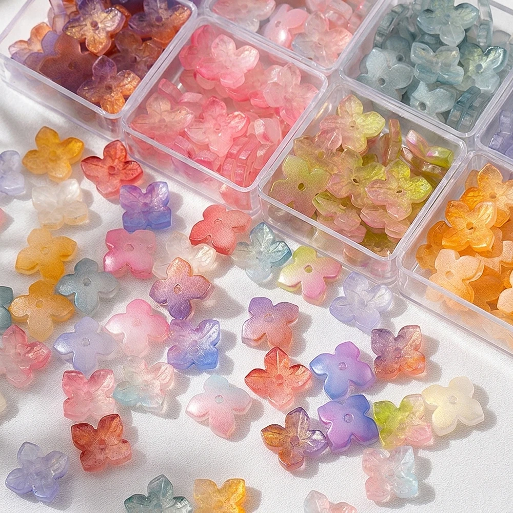 

50Pcs Gradient Flower Glass Beads 4-Petal Transparent Spacer Bead for DIY Bracelet Necklace Jewelry Making Accessories Wholesale