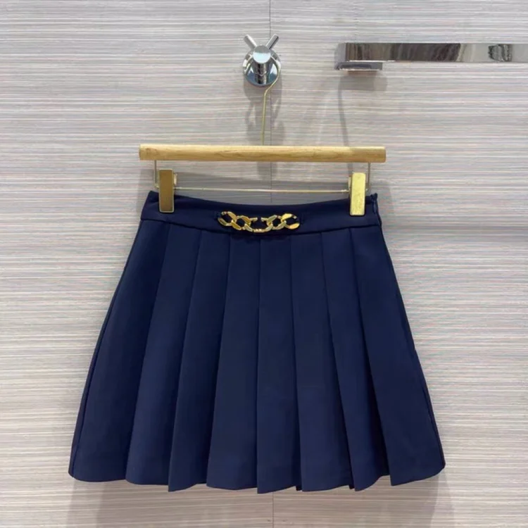 Autumn  New Style Women's High Waist A-Line Skirt Pleated Suit Fabric Full Flounce  Skirt Pure Color Versatile Colleg...
