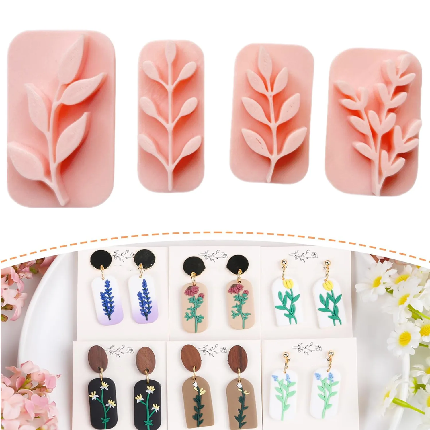 

Flower Stamps Clay Cutters Leaves Shaped Plant Leaf Polymer Clay Mold Pottery Ceramic Embossed Jewelry Earring Making Supp Tools