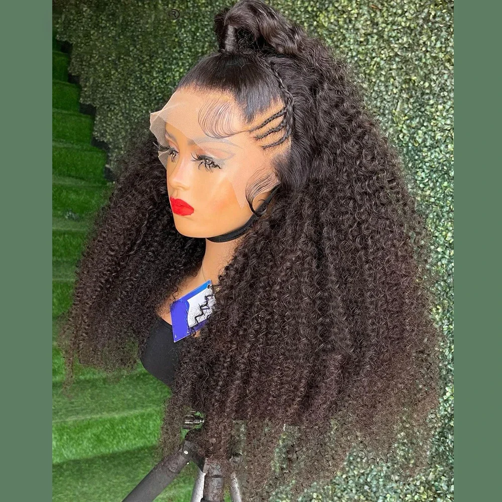 Glueless 24Inch Black Kinky Curly 180Density Baby Hair Lace Front Wig For Black Women With Preplucked Fashion Daily Wig