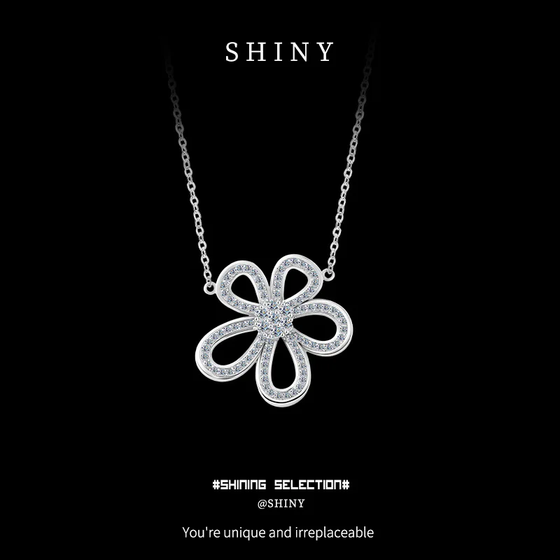 

Корейский стиль, инкрустированное цирконием, пятилепестковый цветок, ожерелье S925, серебро, изысканная темпераментная цепочка для свитера на День святого Валентина